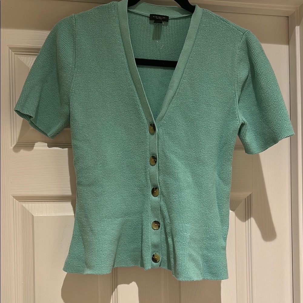 Ann Taylor mint LGreen Button-Down peplum Women's Sweater
